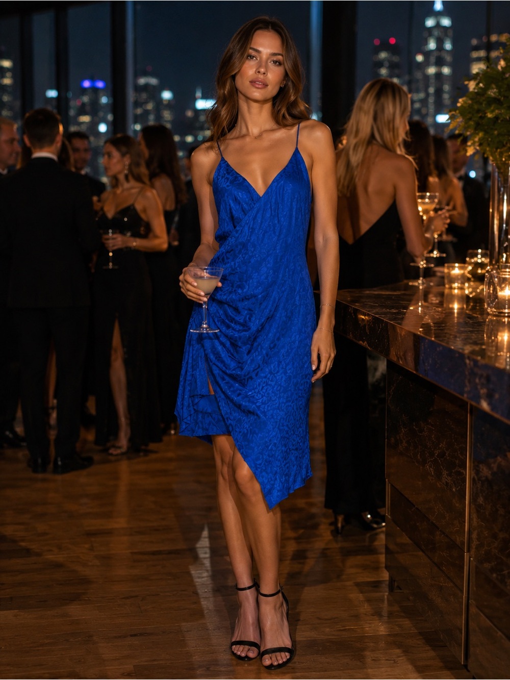 💙Cushnie For Target Electric Blue V-Neck Slip Midi Dress, NWT